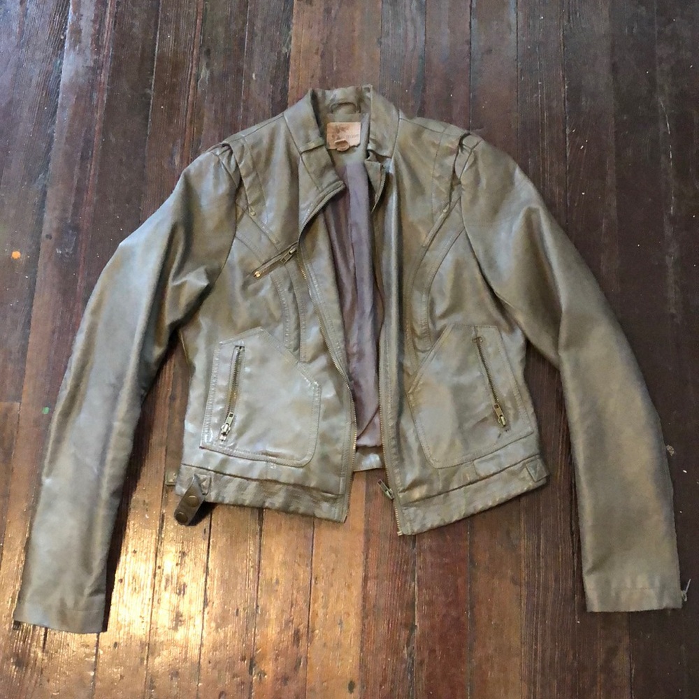 Olive-y brown faux leather jacket